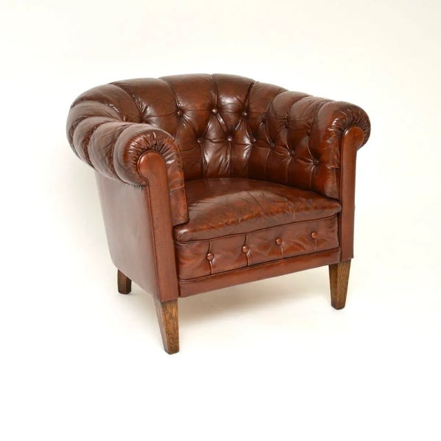 Antique Swedish Leather Armchair, 1900s For Sale - Image 11 of 11