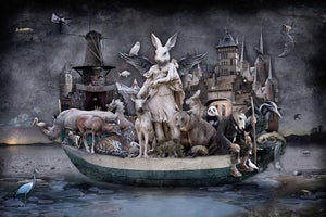 In Search of Arcadia by Marcin Owczarek | Photography - Dye Sublimation on Aluminum surreal scene with animals and a boat