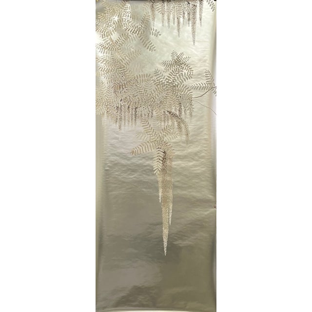 Silver Leaf Chinoiserie Hand-Painted Wisteria Wall Panels (Set of 3) For Sale - Image 4 of 6