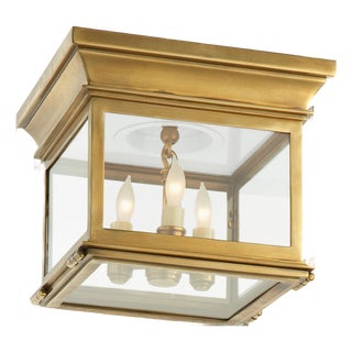 Chapman & Myers for Visual Comfort Signature Club Small Square Flush Mount in Antique-Burnished Brass with Clear Glass For Sale