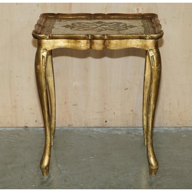 Vintage Florentine Hand Painted & Gilt Nesting Tables, 1930s, Set of 3 For Sale - Image 16 of 18
