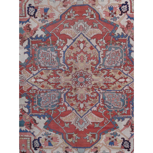 Antique Persian Heriz Carpet Handmade Wool Oriental Rug, Light, Pink, Light Blue For Sale In New York - Image 6 of 18