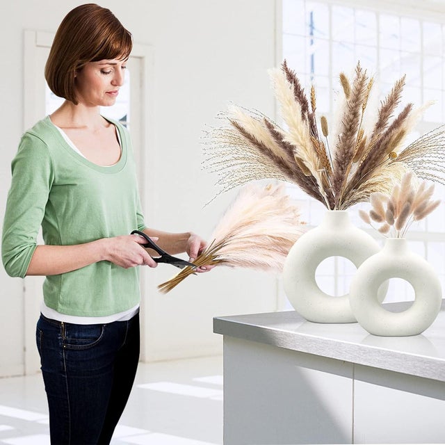 Elevate your home décor with this modern white ceramic vase, featuring a unique hollow center design and unglazed frosted...