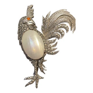 Early 20th Century Louis Rousselet Sterling Silver Marcasite Rooster Brooch For Sale