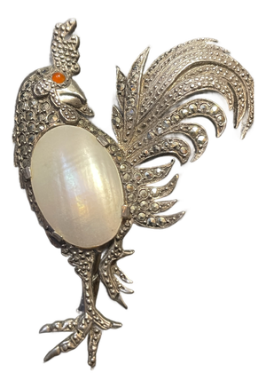 Early 20th Century Louis Rousselet Sterling Silver Marcasite Rooster Brooch