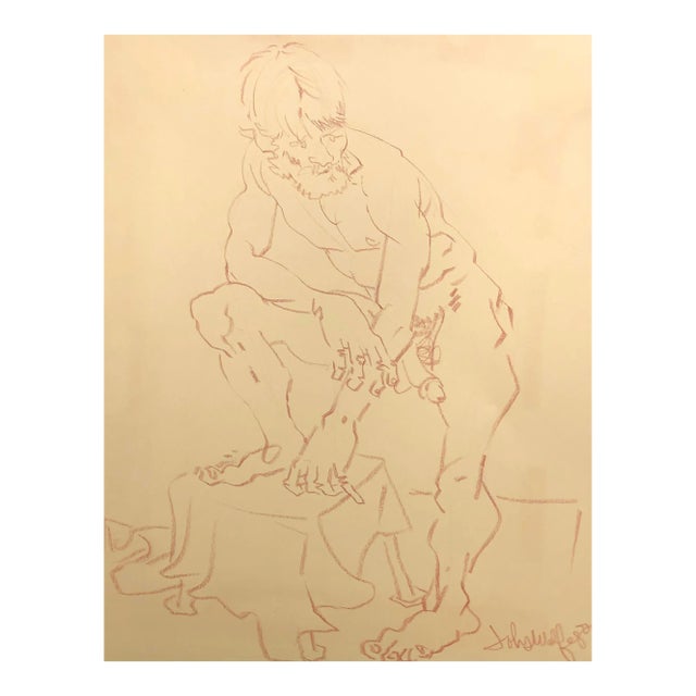 1981 John Wolfe Male Nude Drawing For Sale
