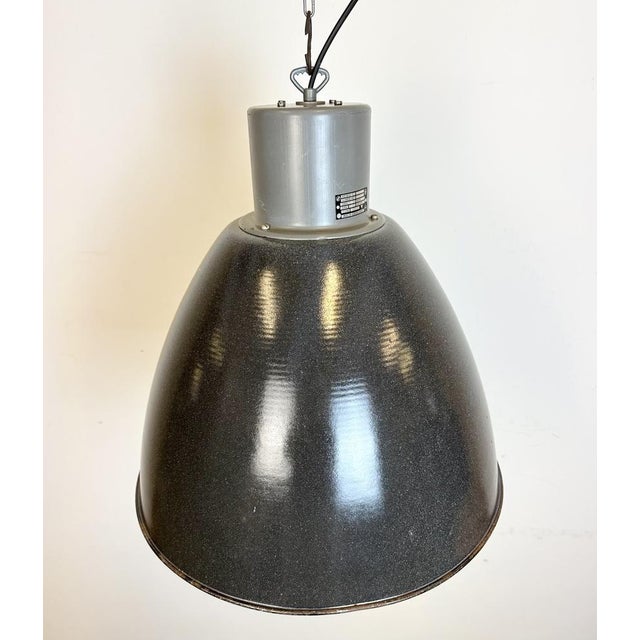 Metal Large Industrial Dark Grey Enamel Factory Lamp from Elektrosvit, 1960s For Sale - Image 7 of 18