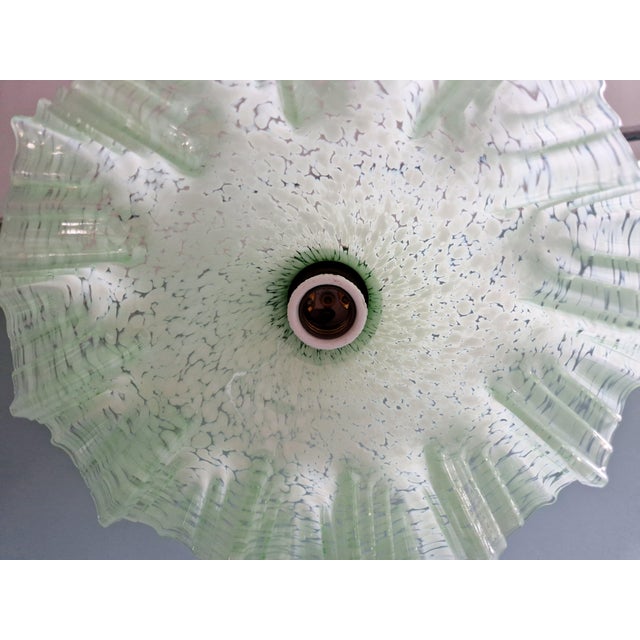 Art Deco Pendant Light in Speckled Green and White Pleated Glass, 1920s For Sale - Image 13 of 16