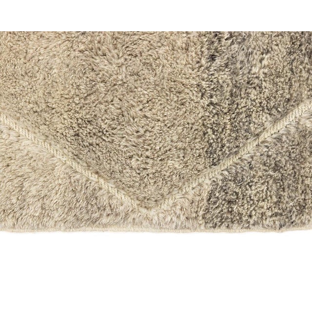 Contemporary Timeless Diamond Hand-Knotted Wool Runner | 14'1" X 4'2" | One of a Kind For Sale - Image 3 of 7