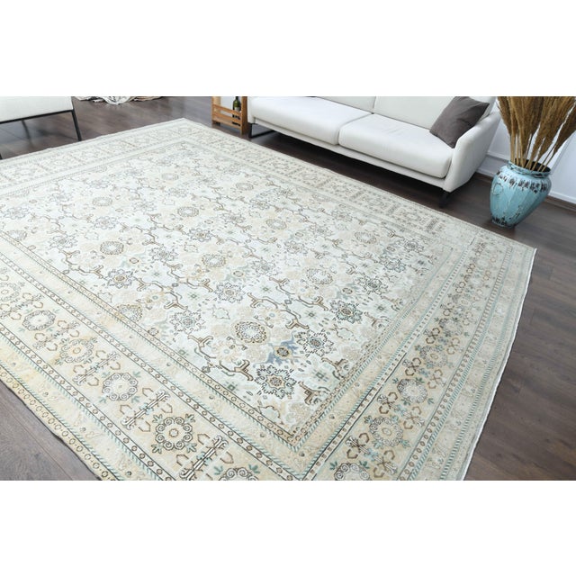 1970s Vintage Persian Handmade Wool Cotton Light Yellow Area Rug For Sale - Image 4 of 11
