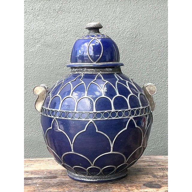 Vintage Moroccan Glazed Ceramic Lidded Urn For Sale In West Palm - Image 6 of 12