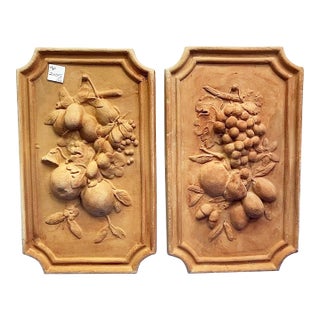 1960s Terracotta Fruit Motif Wall Plaques, a Pair For Sale