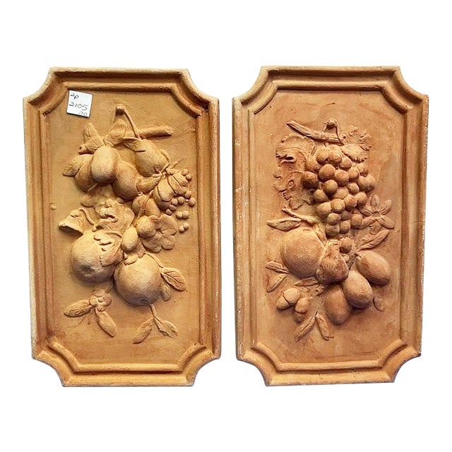 1960s Terracotta Fruit Motif Wall Plaques, a Pair For Sale