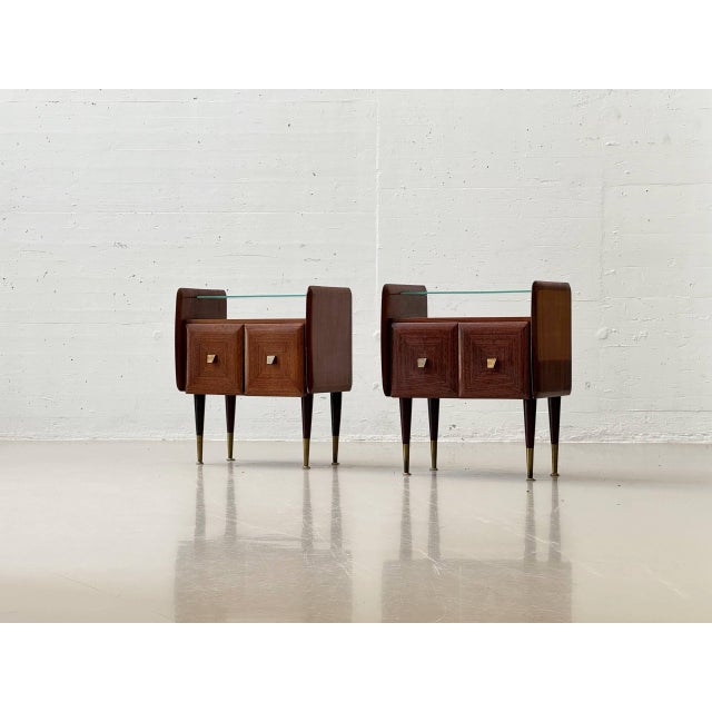 Mid-Century Modern Mahogany Bedside Table with Glass Tops, 1960s For Sale - Image 4 of 18