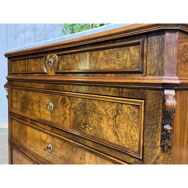 Napoleon III Commode in Walnut, Fir and White Marble, 19th Century For Sale - Image 12 of 18