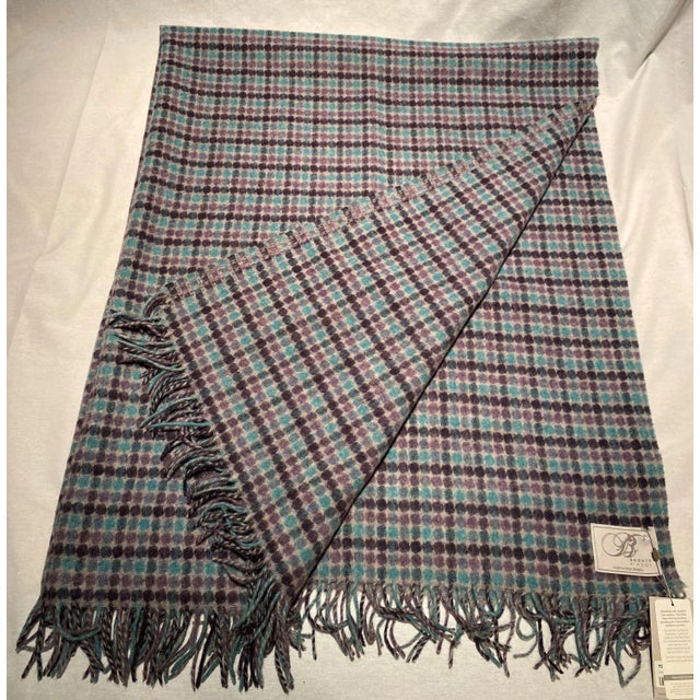 Merino Wool Throw With a Plaid Pattern Comprised of Polka Dots of Various Shades of Blues & Purples - Made in England For Sale In Dallas - Image 6 of 9