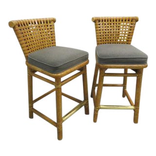 McGuire Bamboo Counter BAr Stool Antalya Laced Rawhide - a Pair For Sale