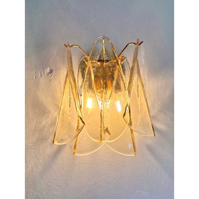 Set of Two Amber “Rondini” Murano Glass Gold Wall Sconce in Mazzega Style For Sale - Image 6 of 7