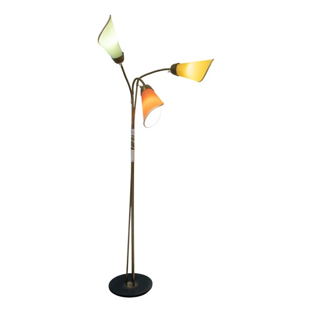 Adjustable 3-Light Floor Lamp in Green, Yellow and Orange Glass and Brass by Bruno Gatta for Stilnovo, 1950s For Sale