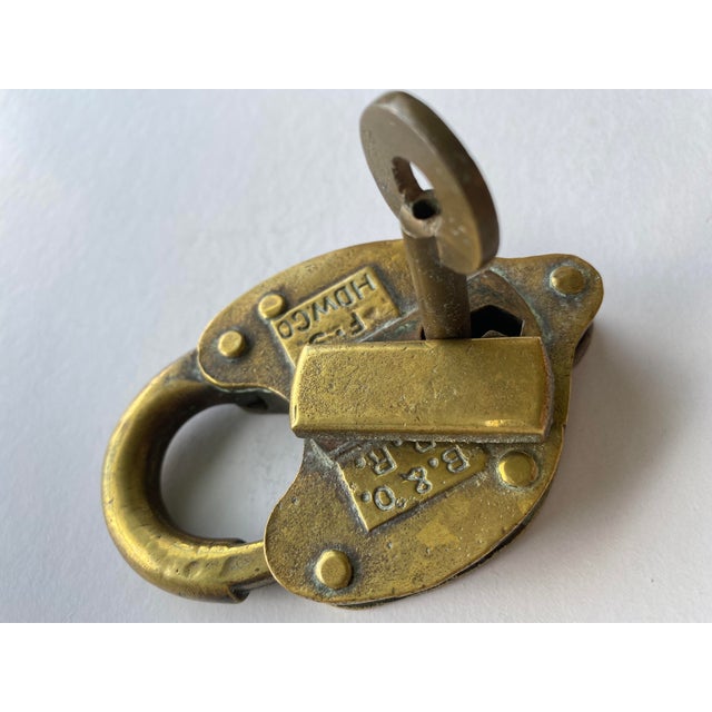 Antique Lock Set Marked B & O Railroad Brass Pad Lock f.s. Hardware Heart Shaped For Sale - Image 4 of 6