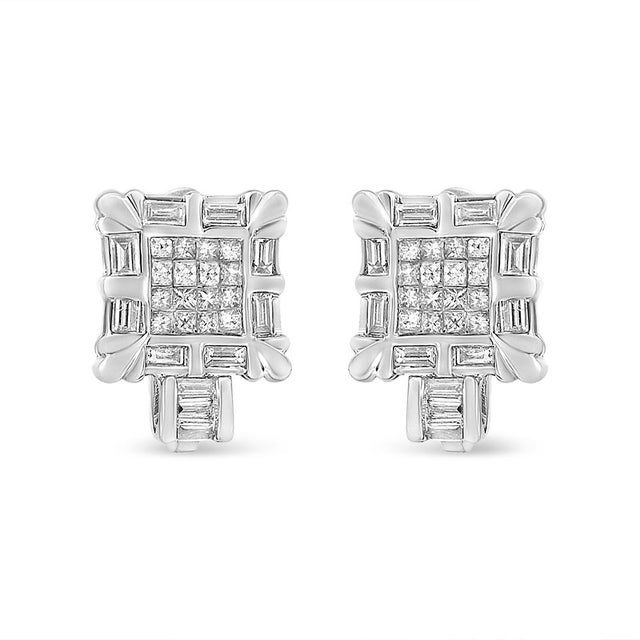 Bold and unique, these 14k white gold hoops have an art-deco design with a modern twist. With a total diamond weight of 1...