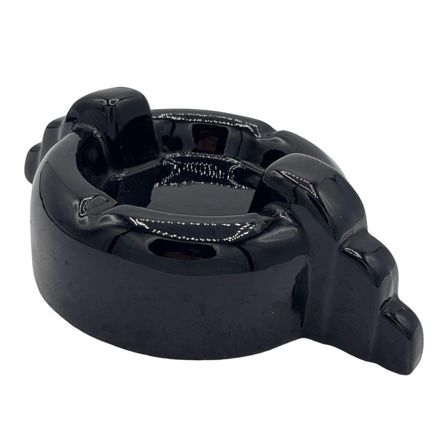 Art Deco 1950s Rare Black Stepped Streamline Art Deco Ceramic Ashtray For Sale - Image 3 of 6