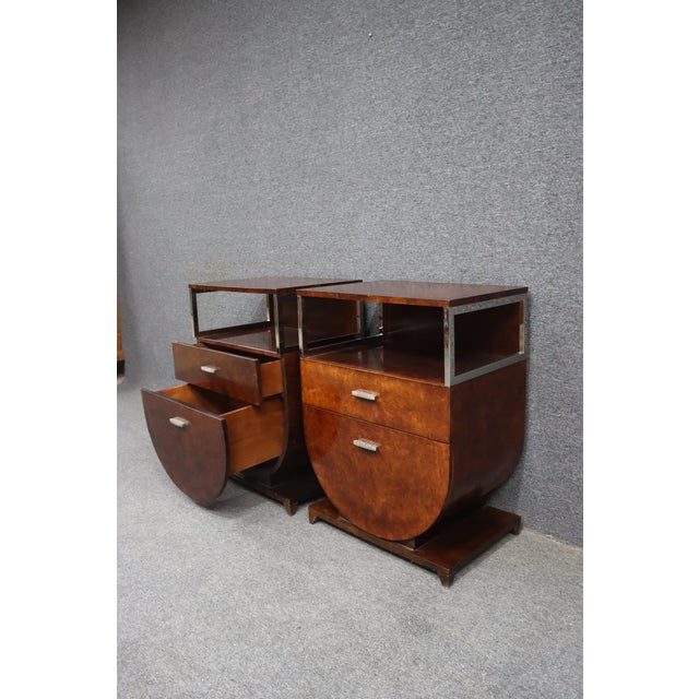 Brown Hickory + White Art Deco Style Nighstands For Sale - Image 8 of 11