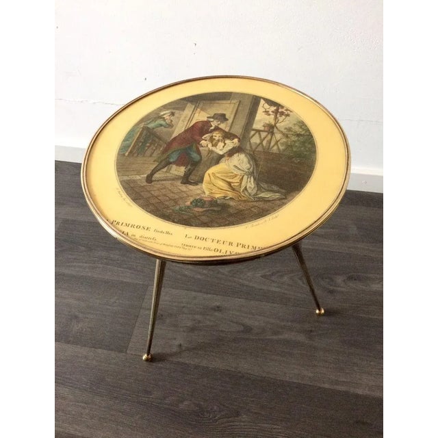 Wood Italian Brass Tripod Side Table with Printed Top, 1950s For Sale - Image 7 of 13
