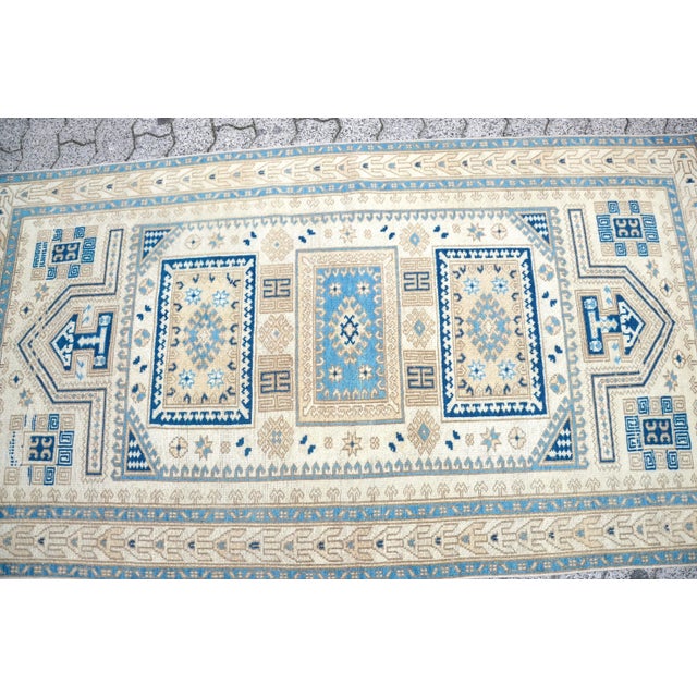 Vintage Geometric Turkish Wool Rug For Sale - Image 4 of 11