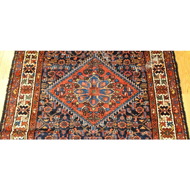 Vintage Malayer Area Rug, Hand-Knotted Wool, Geometrical Pattern, 4x7, Navy & Ivory For Sale In Chicago - Image 6 of 12