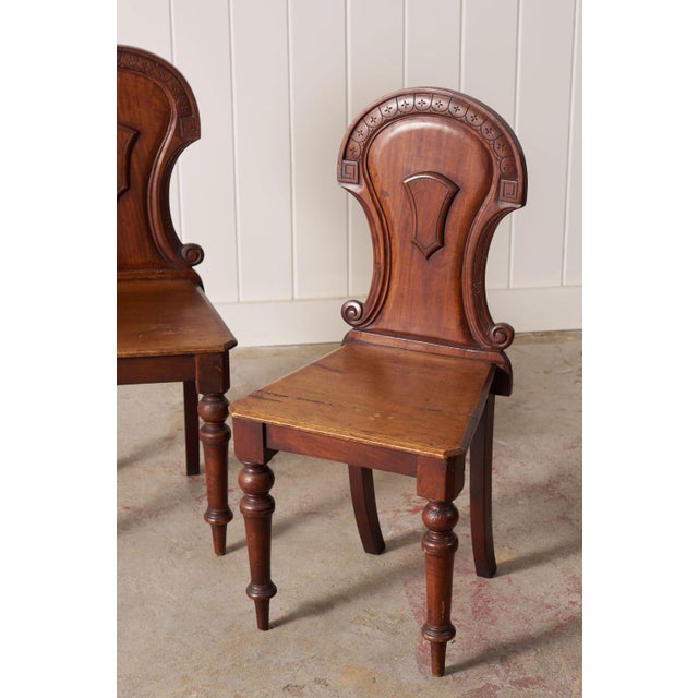 Pair of Late 19th Century Victorian Hall Chairs With Petite Floral Cravings For Sale - Image 4 of 10