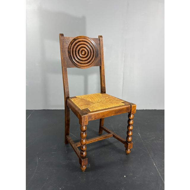 Modern French Farmhouse Turned Wood and Rush Dining Chairs in the style of Charles Dudouyt, 1950s, Set of 6 For Sale - Image 3 of 18