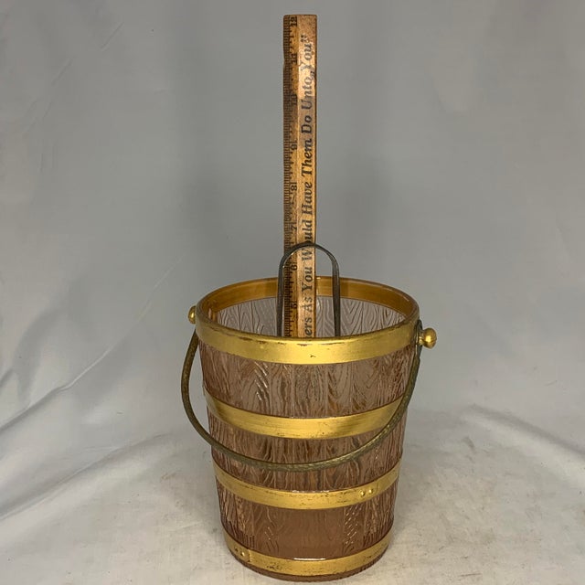 Vintage Cambridge Pink Glass Ice Bucket with Pewter Tongs For Sale - Image 9 of 9
