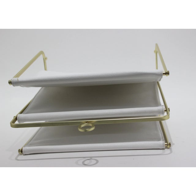 Magazine Rack White Faux Leather (Vinyl) and Gold Tone For Sale - Image 9 of 11