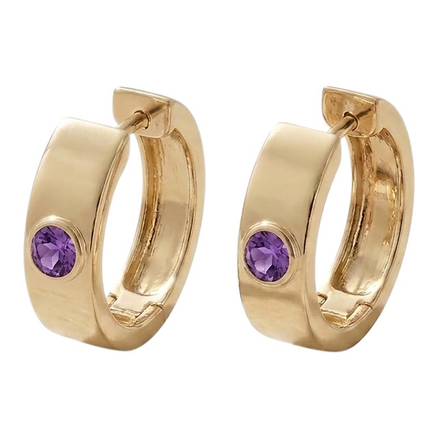 Elegant Amethyst Gold Hoop Earrings for Women | 925 Sterling Silver Handmade Hoops - A Pair For Sale