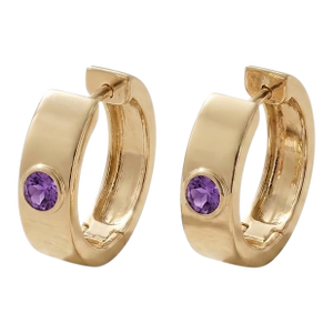 Elegant Amethyst Gold Hoop Earrings for Women | 925 Sterling Silver Handmade Hoops - A Pair