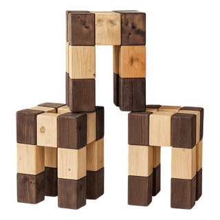 Vintage Wood Stools with Checkerboard Pattern, 2015, Set of 3 For Sale