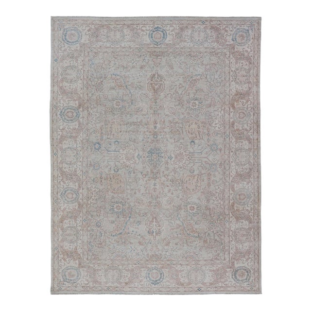 Mohtasham Kashan Design in Soft Tan, Taupe, Light Blue, and Ivory 9'3 X 13'7 For Sale