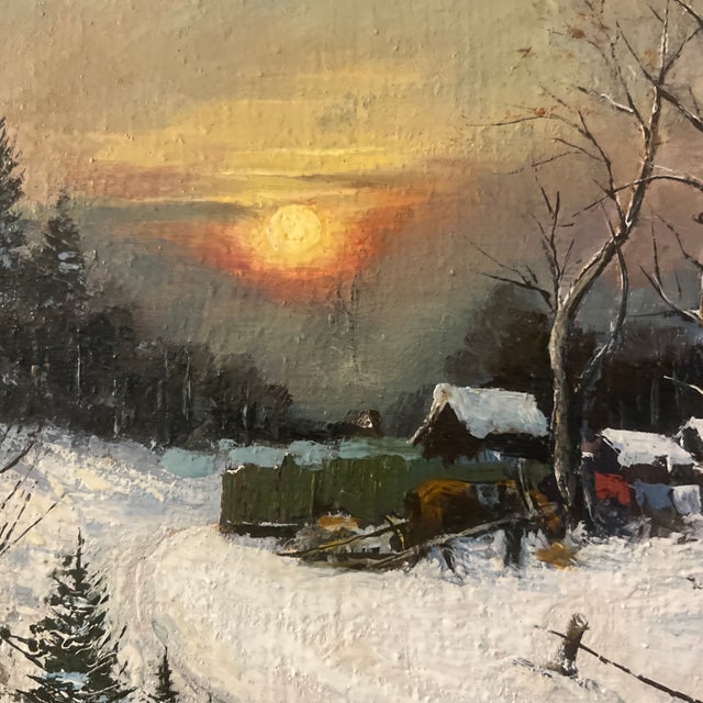 1980s 1980s Modern Oil on Canvas Board Framed Signed Siberian Evening by D. Orlov For Sale - Image 5 of 12