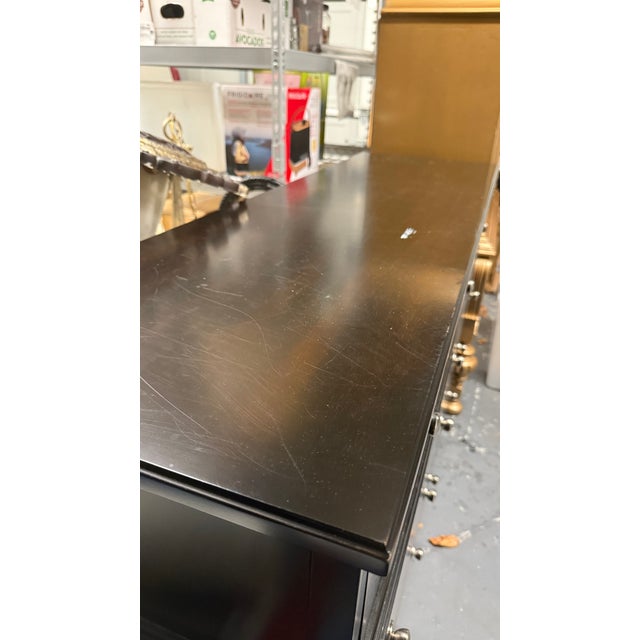 Contemporary Modern Black Wooden Dresser With Silver Hardware For Sale - Image 3 of 3