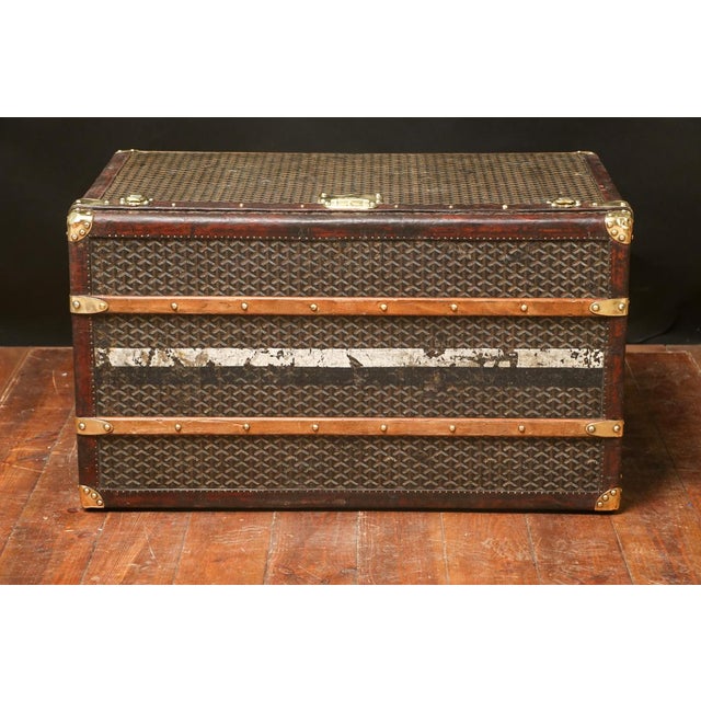 Herringbone Canvas Mail Trunk for Goyard, 1890s For Sale - Image 10 of 11