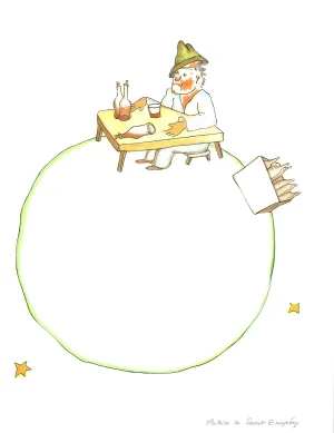 Antoine De Saint Exupery 'The Drunkard (Md)' Modernism White,Green,Yellow,Pastel France Lithograph