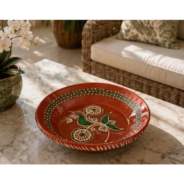 Cinnamon Vintage Portuguese Hand-Painted Terracotta Lebrillo Bowl For Sale - Image 8 of 11