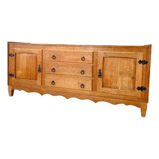 Petite Henning Kjaernulf Mid Century Danish Oak Carved Brutalist Sideboard For Sale