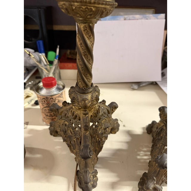 Bronze Lamps on Candlestick, Set of 2 For Sale - Image 6 of 8