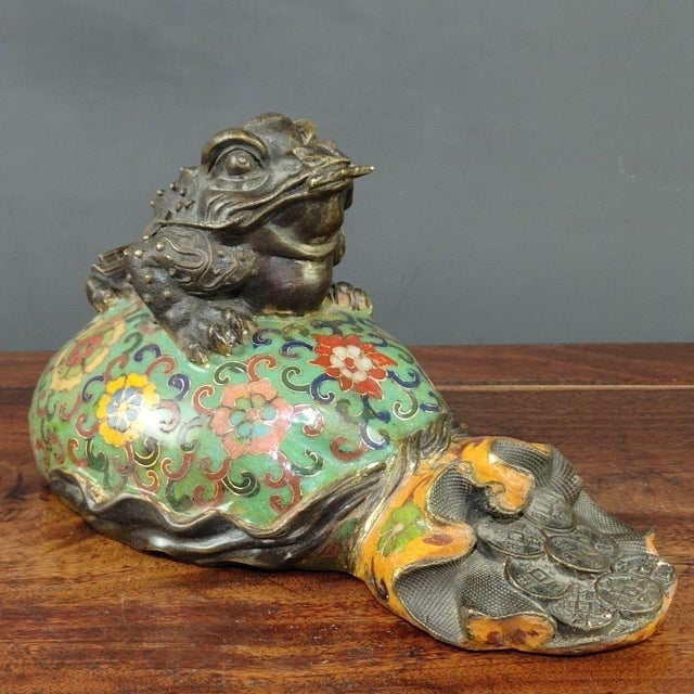 Large Vintage Cloisonné Enamel Money Toad Sculpture | Chairish