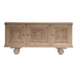 Architectural Natural Finish Carved 1940's Tiger Oak Sideboard For Sale