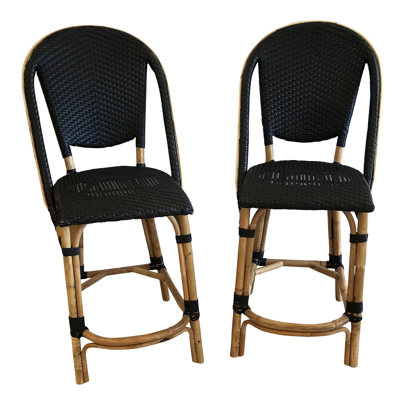 Rattan Black and Tan Counter Stools A Pair Chairish