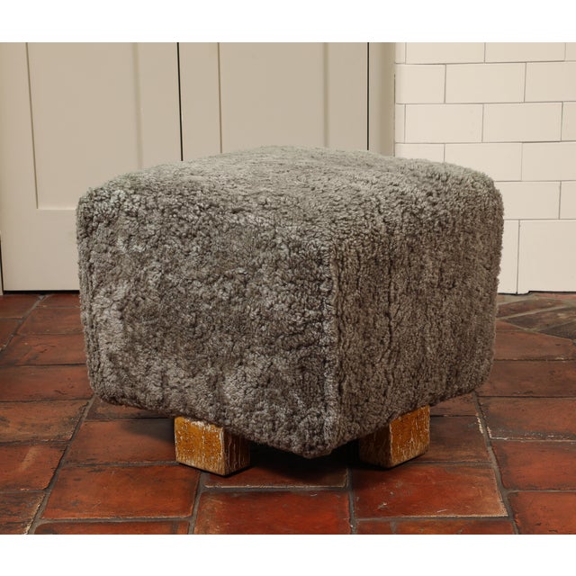 Late 20th Century Vintage Grey Shearling Footstool For Sale - Image 5 of 8