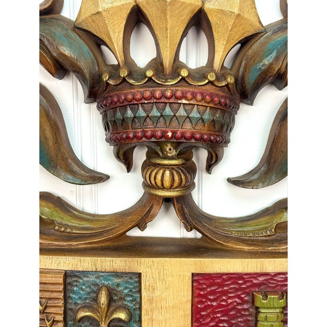 Brown Vintage 38" Heraldry Coat of Arms Wall Art Hanging Sculpture For Sale - Image 8 of 14